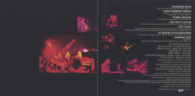 The Allman Brothers Album Live at Fillmore East